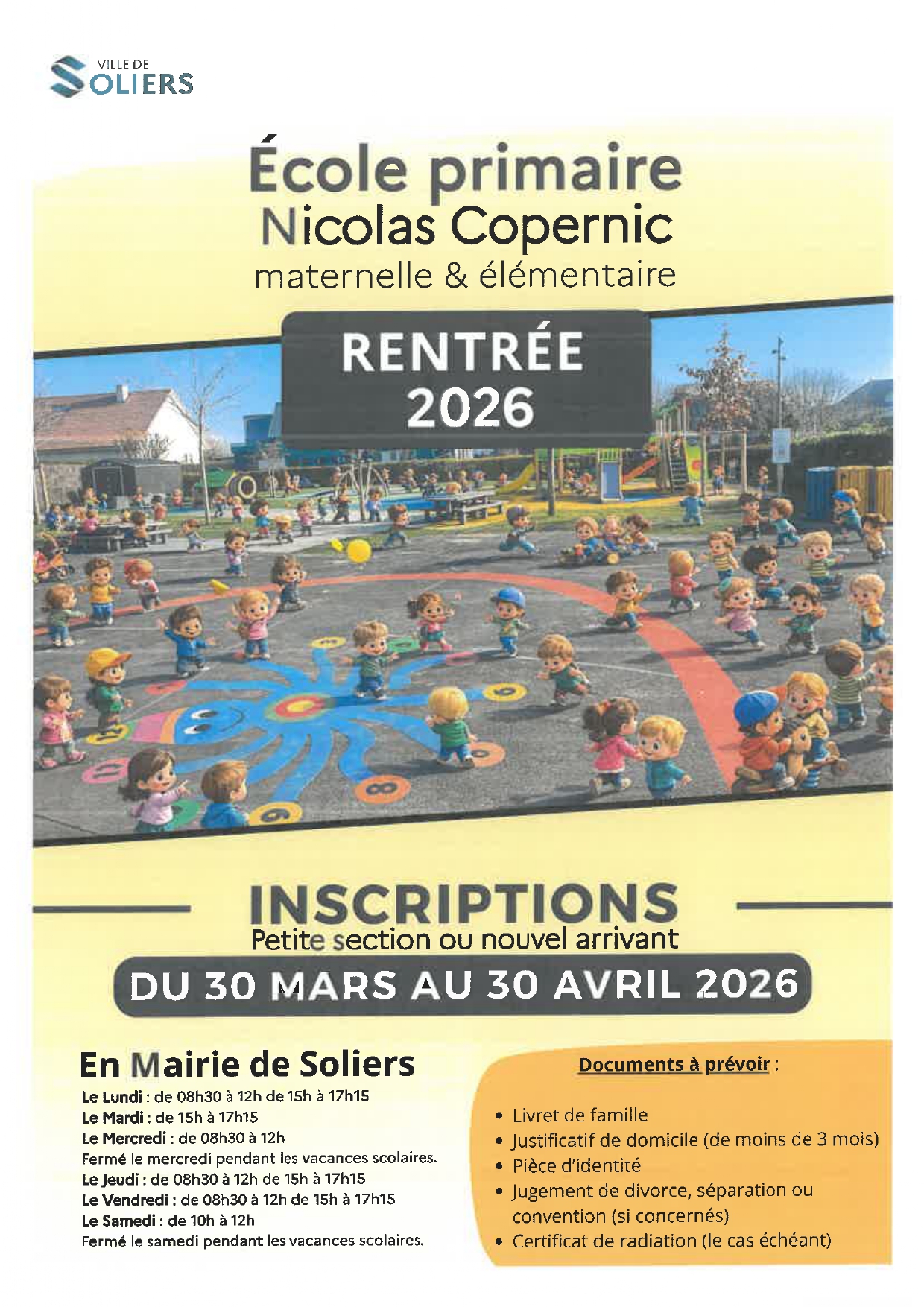 Soliers : inscriptions école primaire